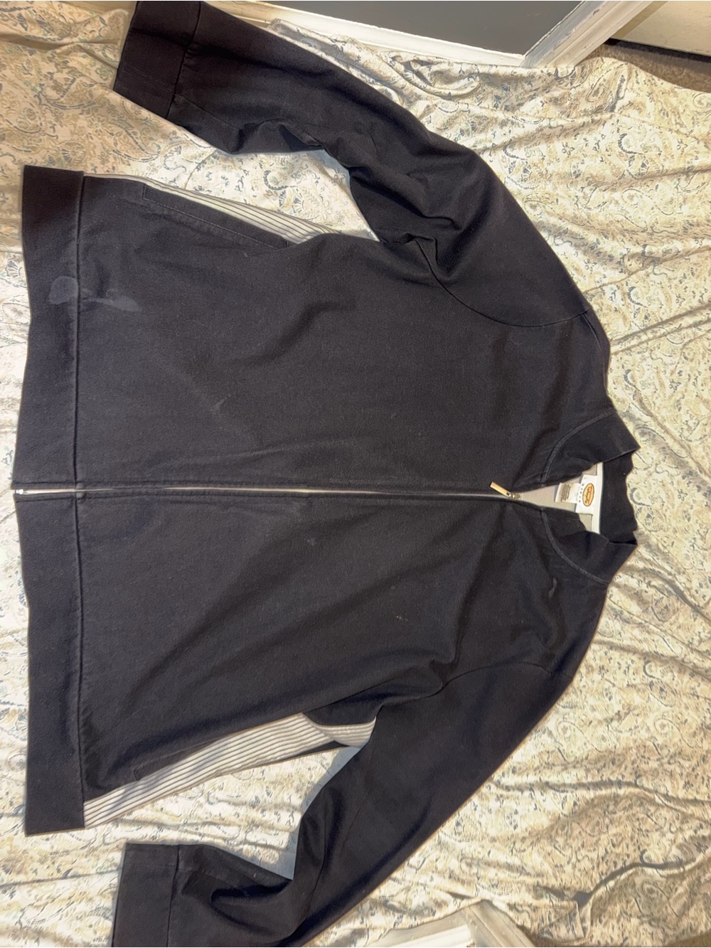 Talbots Woman Black Full-Zip Active Jacket Stripe Panel